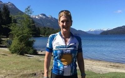 Kim Mygatt Cycling on the  tour with redspokes